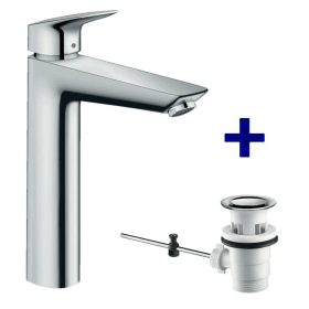   Hansgrohe Logis Mosdócsaptelep 190 egykaros, automata lefolyó-garnitúrával, króm