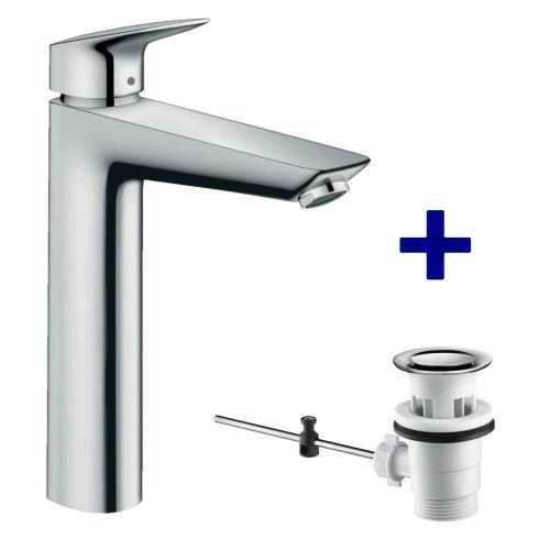 Hansgrohe Logis Mosdócsaptelep 190 egykaros, automata lefolyó-garnitúrával, króm