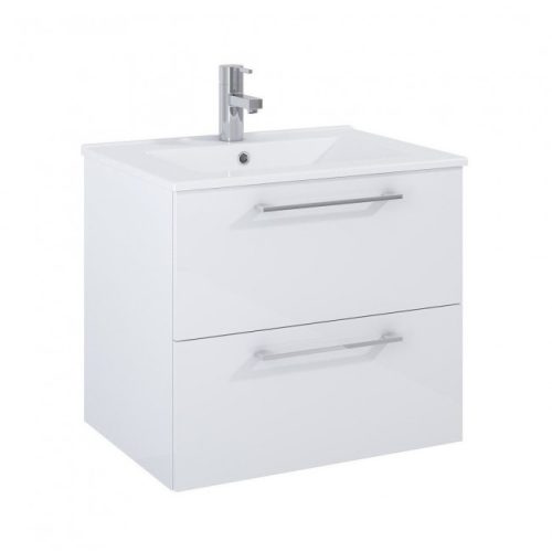 Elita Roma Plus Szett fürdőszobaszekrény, 2 fiókkal, mosdóval (60 cm), Magasfényű fehér