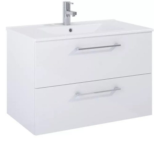 Elita Roma Plus Szett fürdőszobaszekrény, 2 fiókkal, mosdóval (80 cm), Magasfényű fehér