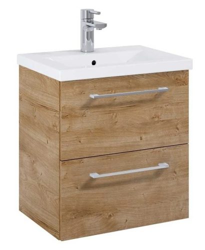 Elita Roma Plus Szett Kompakt fürdőszobaszekrény, 2 fiókkal, mosdóval (50 cm), Canela oak színben