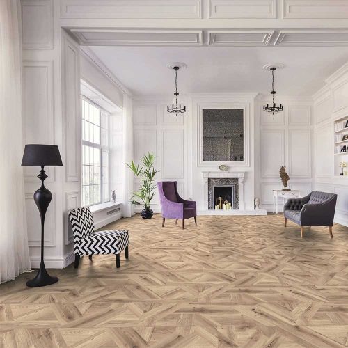 Kaindl CLASSIC AQUA Eiche Oak Milano Nina 8 mm mozaik mintás laminált padló, színek: szürke, barna (világos), barna, barna (sötét), padlófűtéshez alkalmazható.