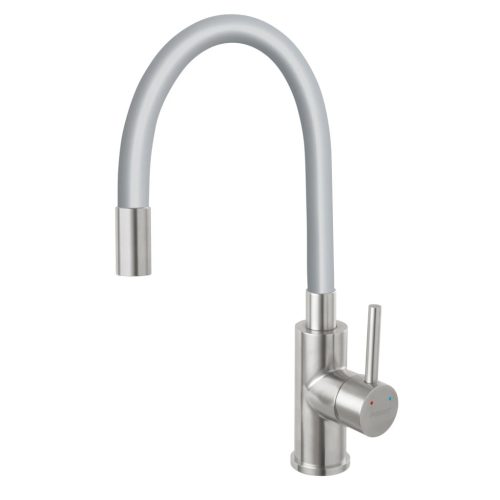Ferro Zumba inox konyhai csaptelep acél test flexibilis kifolyócsővel, ezüst