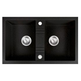   Ferro Mezzo II 2 medencés gránit mosogató 78x48 cm, fényes grafit